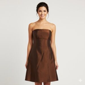Vera Wang Maids Espresso Brown Strapless Empire Waist Cocktail Dress - Size 10